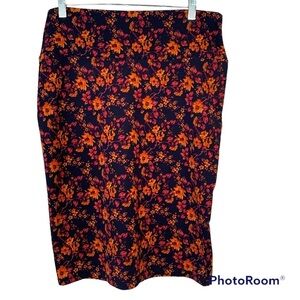 LulaRoe Cassie Blue Orange Floral Pencil Skirt Size Large
